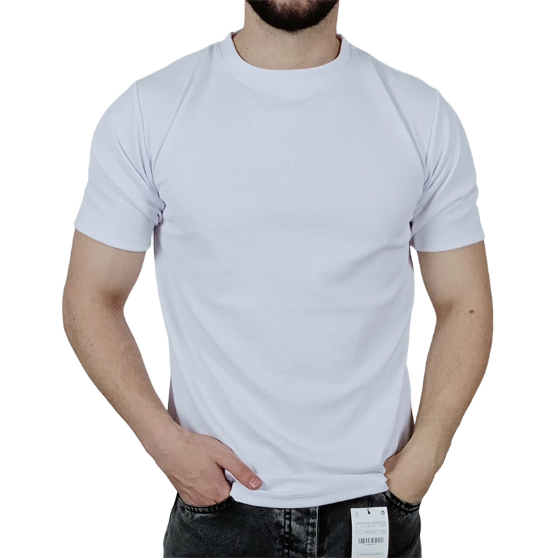 خرید تیشرت آستین کوتاه ساده مردانه سفید طرح بیسکویتی