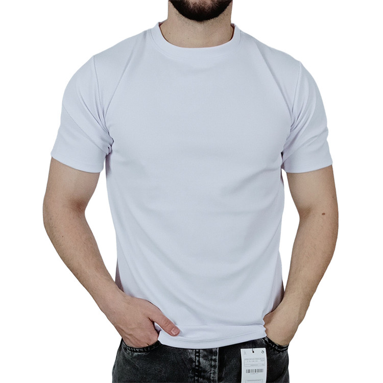 خرید تیشرت آستین کوتاه ساده مردانه سفید طرح بیسکویتی