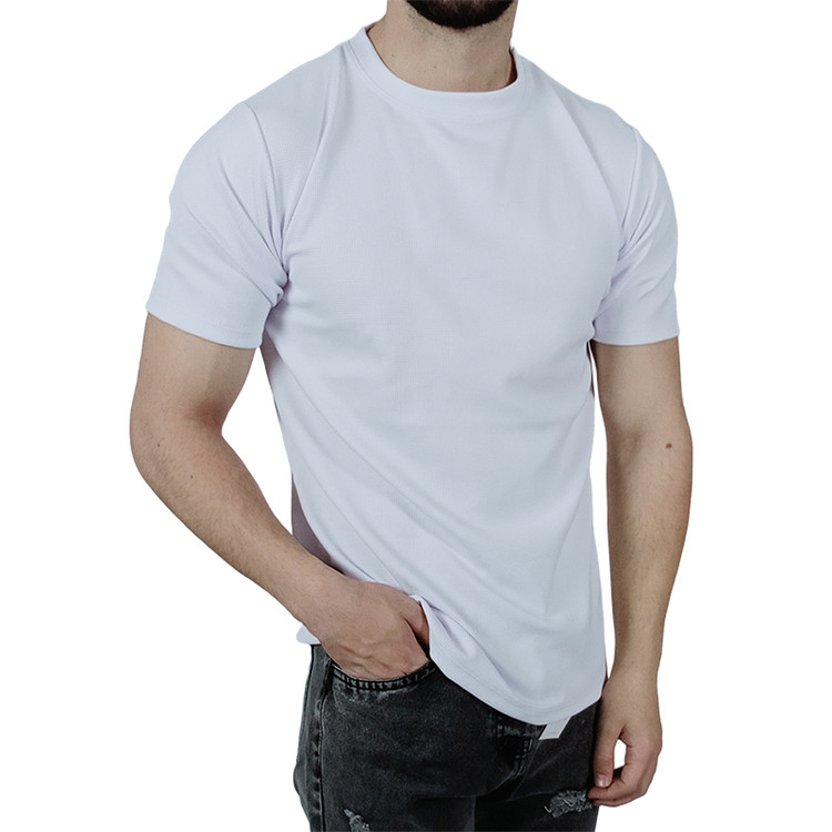 قیمت تیشرت آستین کوتاه ساده مردانه سفید طرح بیسکویتی