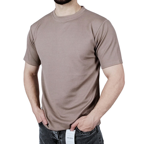 تیشرت آستین کوتاه ساده قهوه ای کالباسی طرح بیسکویتی