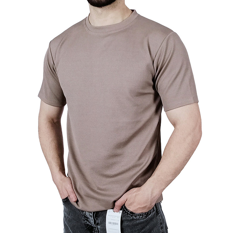 تیشرت آستین کوتاه ساده قهوه ای کالباسی طرح بیسکویتی