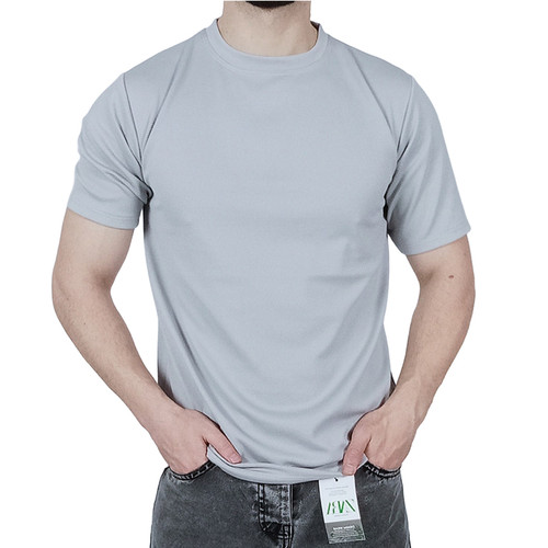 تیشرت آستین کوتاه مردانه ساده طوسی کمرنگ طرح بیسکویتی