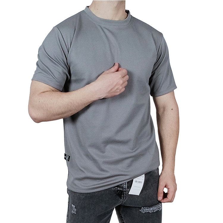 خرید تیشرت آستین کوتاه ساده طوسی تیره طرح بیسکویتی