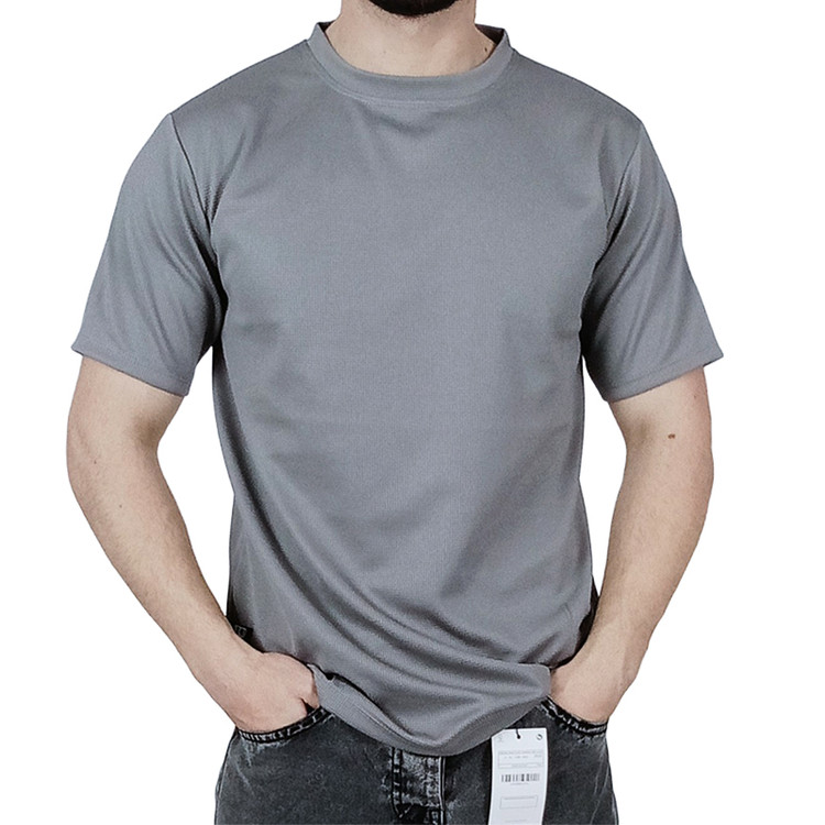 تیشرت آستین کوتاه ساده طوسی تیره طرح بیسکویتی