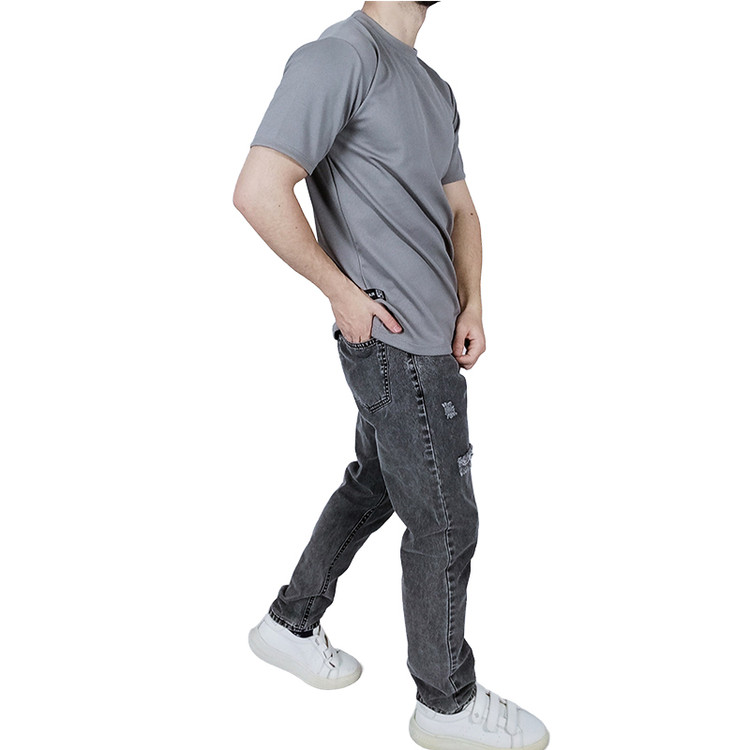 تن خور تیشرت آستین کوتاه ساده طوسی تیره طرح بیسکویتی