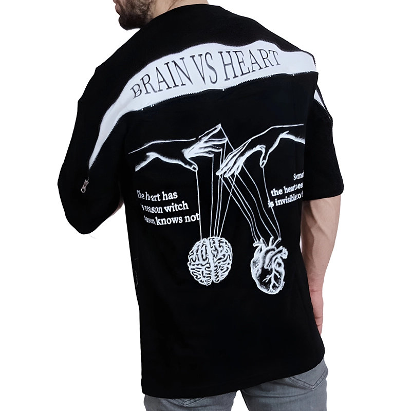 خرید تیشرت آستین کوتاه مردانه مشکی طرح قلب و مغز