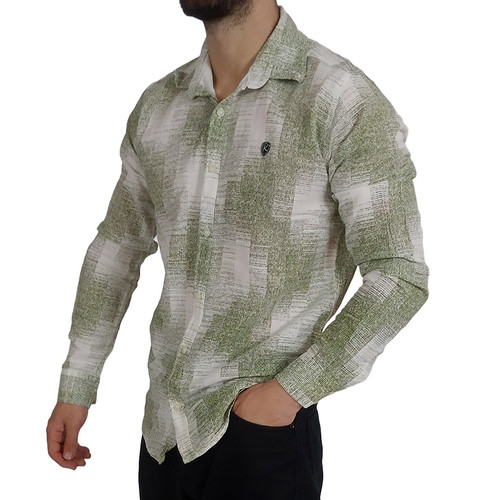 پیراهن آستین بلند مردانه سبز طرح کنفی