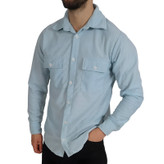 پیراهن آستین بلند مردانه آبی طرح دوجیب