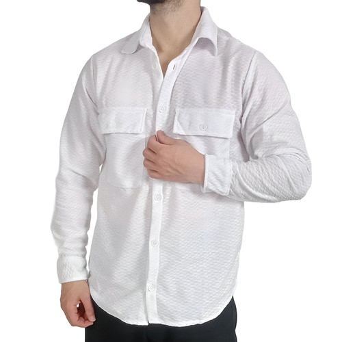 خرید پیراهن پیراهن آستین بلند مردانه سفید طرح دوجیب