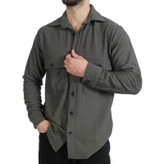 خرید پیراهن آستین بلند مردانه زغالی طرح دوجیب