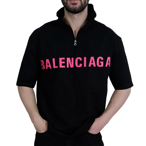 خرید تیشرت آستین کوتاه مشکی مدل نیم زیپ | خرید تیشرت دو نخ