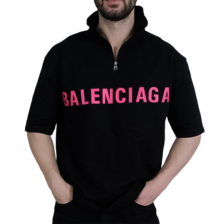 خرید تیشرت آستین کوتاه مشکی مدل نیم زیپ | خرید تیشرت دو نخ