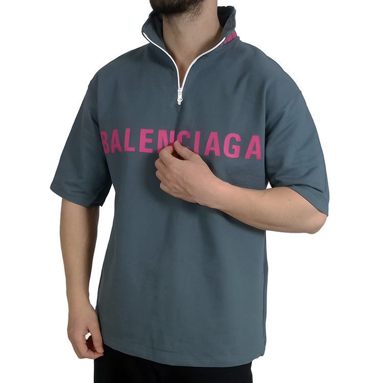 تیشرت آستین کوتاه سبز مدل نیم زیپ