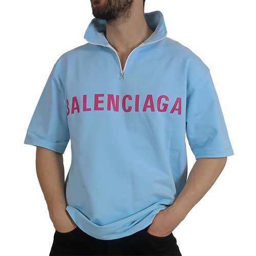 خرید تیشرت آستین کوتاه آبی مدل نیم زیپ