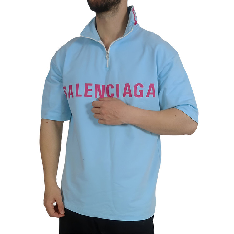 تیشرت آستین کوتاه آبی مدل نیم زیپ | خرید تیشرت پارچه دورس نیم زیپ