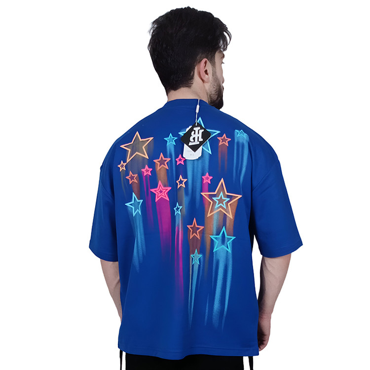 تیشرت آستین کوتاه آبی طرح ستاره