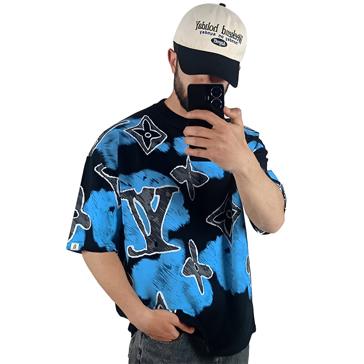 قیمت تیشرت آستین کوتاه مردانه آبی ماکان طرح LY