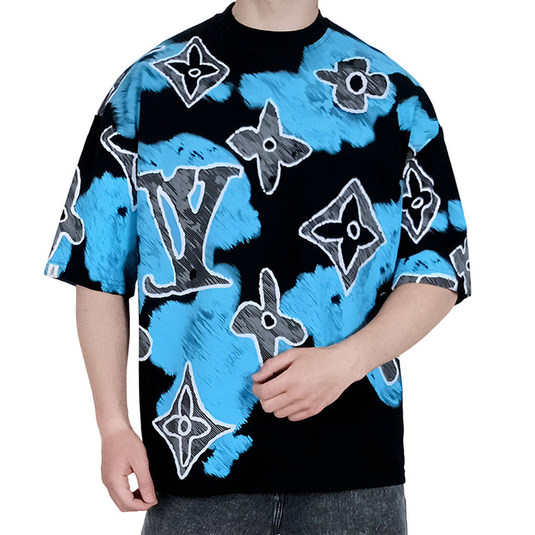 تیشرت آستین کوتاه مردانه آبی ماکان طرح LY | خرید از وایت رز