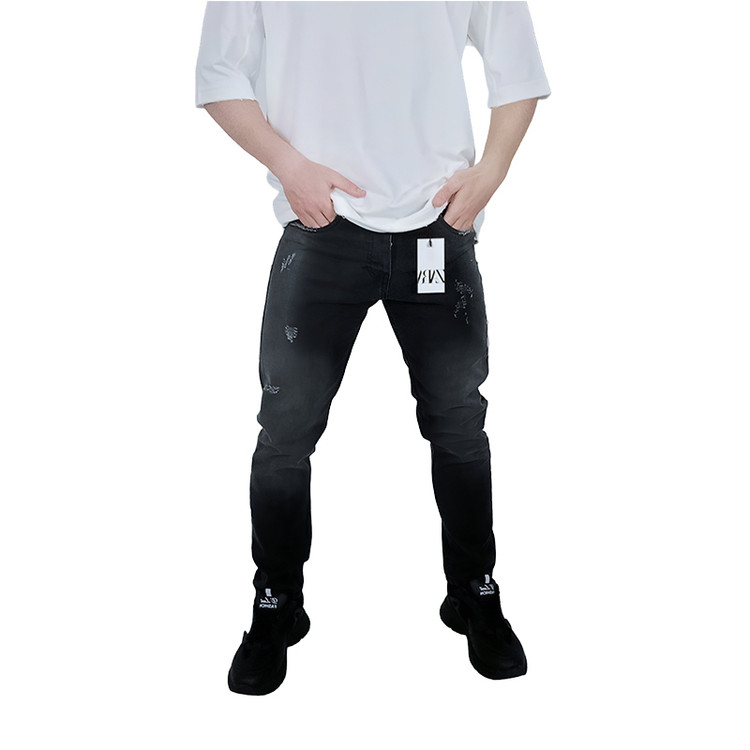 شلوار جین مردانه مشکی زغالی مام فیت طرح زاپ | خرید از وایت رز