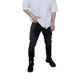 شلوار جین مردانه مشکی زغالی مام فیت طرح زاپ