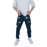 شلوار جین مردانه آبی مام فیت طرح زاپدار