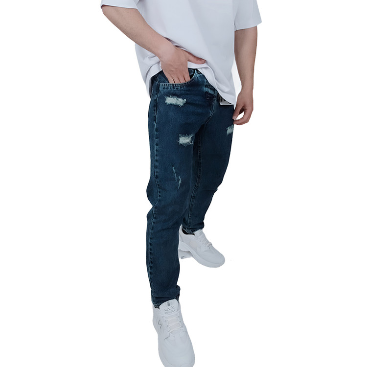 شلوار جین مردانه آبی مام فیت طرح زاپدار | خرید اقساطی