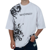 تیشرت آستین کوتاه مردانه باکسی سفید طرح هنری