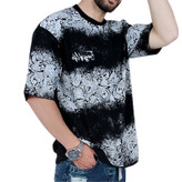 خرید تیشرت آستین کوتاه مردانه باکسی مشکی طرح دو رنگ