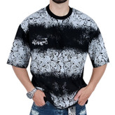 قیمت تیشرت آستین کوتاه مردانه باکسی مشکی طرح دو رنگ