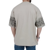 خرید تیشرت آستین کوتاه مردانه باکسی کرم طرح دو رنگ