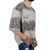 خرید اقساطیتیشرت آستین کوتاه مردانه باکسی کرم طرح دو رنگ