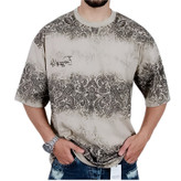 خرید تیشرت آستین کوتاه مردانه باکسی کرم طرح دو رنگ