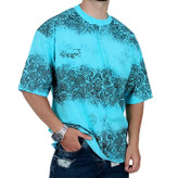 تیشرت آستین کوتاه مردانه باکسی آبی آسمانی طرح دو رنگ