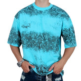 خرید تیشرت آستین کوتاه مردانه باکسی آبی آسمانی طرح دو رنگ