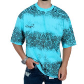 قیمت تیشرت آستین کوتاه مردانه باکسی آبی آسمانی طرح دو رنگ