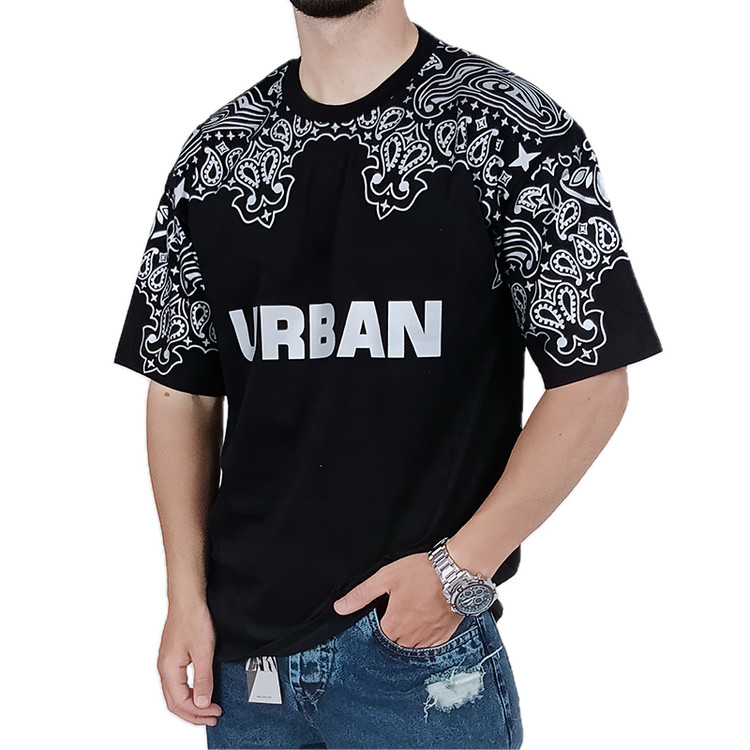 خرید تیشرت آستین کوتاه مردانه باکسی مشکی طرح URBAN