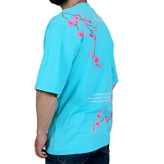 تیشرت آستین کوتاه آبی طرح شکوفه | خرید تیشرت گل از وایت رز