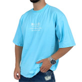 تیشرت ترند آستین کوتاه آبی طرح شکوفه