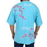 خرید تیشرت آستین کوتاه آبی طرح شکوفه