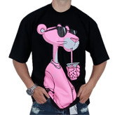 خرید تیشرت آستین کوتاه مشکی طرح پلنگ صورتی