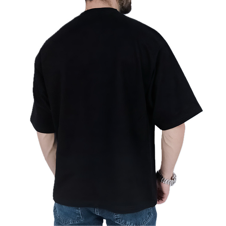 تیشرت ساده آستین کوتاه مردانه مشکی مدل کنفی باکسی