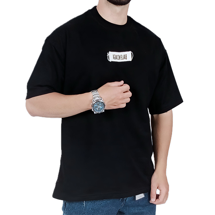 تیشرت ساده آستین کوتاه مردانه مشکی مدل کنفی باکسی | تیشرت ساده مشکی بالنسیاگا کنفی