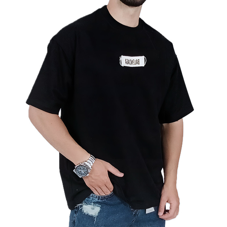 تیشرت ساده آستین کوتاه مردانه مشکی مدل کنفی باکسی