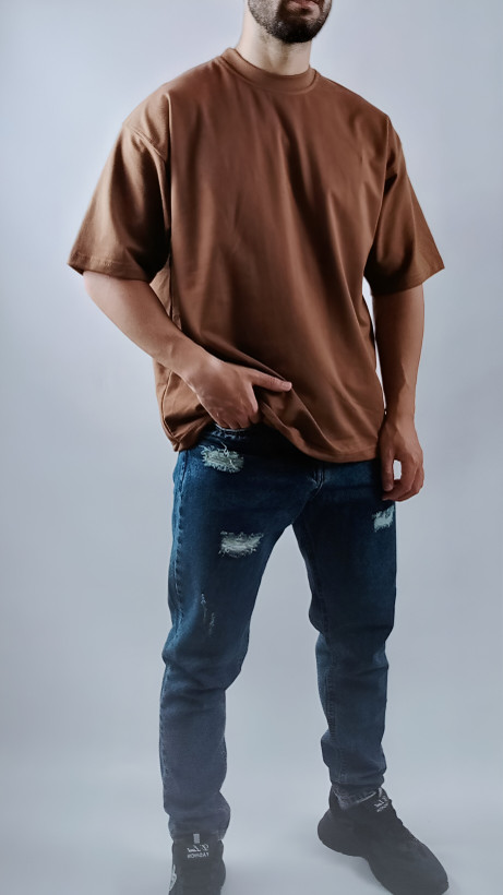 خرید تیشرت ساده قهوه ای گرم بالا