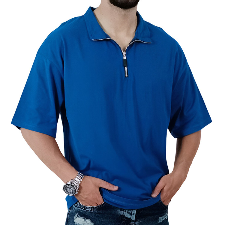 تیشرت نیم زیپ در دو رنگ مشکی و آبی