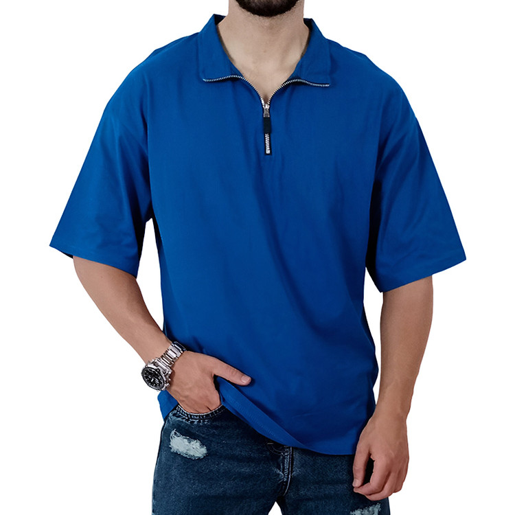 تیشرت نیم زیپ آبی