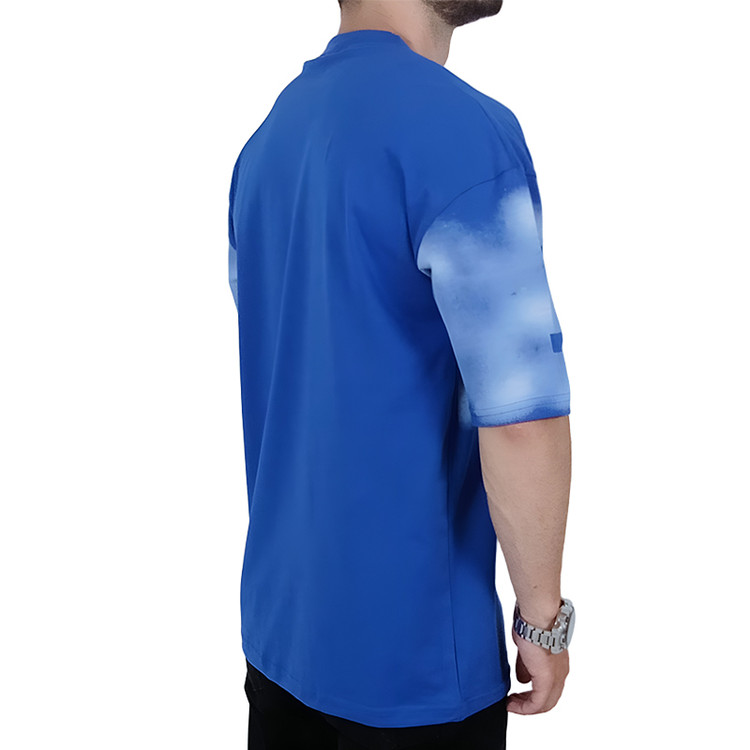 خرید تیشرت آستین کوتاه مردانه باکسی آبی طرح ایکس