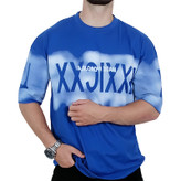 تیشرت آستین کوتاه مردانه باکسی آبی طرح ایکس