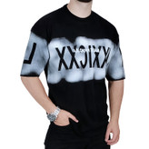 تیشرت آستین کوتاه مردانه باکسی مشکی طرح ایکس