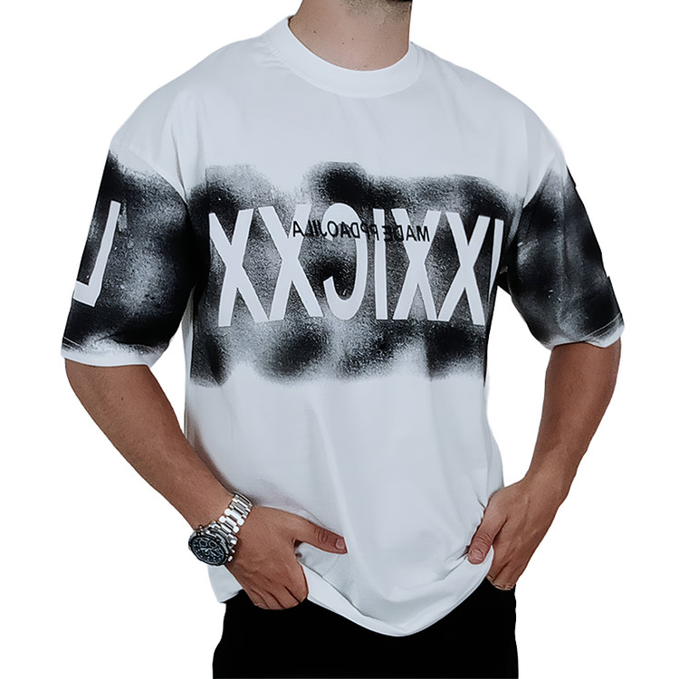 تیشرت آستین کوتاه مردانه باکسی سفید طرح ایکس